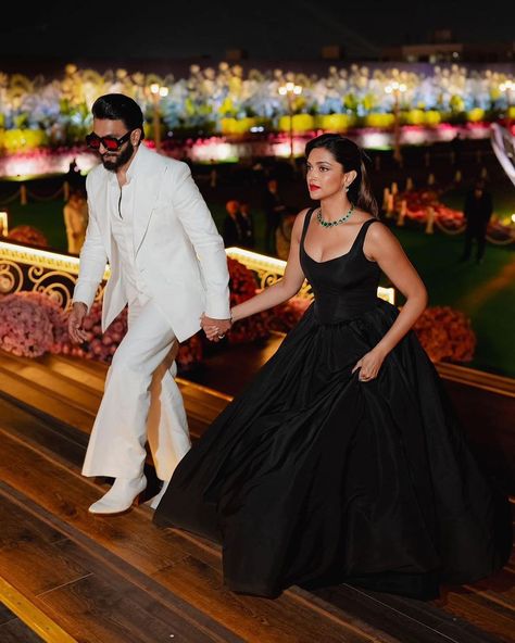 Deepika Padukone in a custom Gauri & Nainika black silk faille midi for Anant Ambani and Radhika Merchant’s pre wedding bash.… | Instagram Deepika Padukone Dresses, Anant Ambani And Radhika Merchant, Deepika Padukone Latest, Radhika Merchant, Deepika Ranveer, Anant Ambani, Dipika Padukone, Indian Wedding Fashion, Deepika Padukone Style