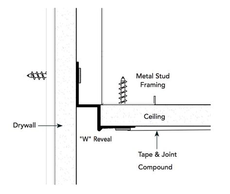 Fry Reglet – W Reveal Shadow Gap Ceiling Detail, Fry Reglet, Metal Stud Framing, Construction Details Architecture, Gypsum Ceiling, Joinery Details, Ceiling Design Modern, Ceiling Detail, Bedroom False Ceiling Design