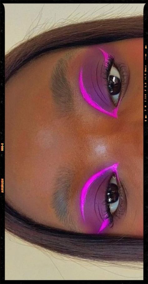 Uv Liner Makeup, Hot Pink Graphic Liner, Pink Graphic Liner Makeup, Neon Rave Makeup, Colorful Liner Makeup, Hot Pink Eyeliner, Orange Graphic Liner, Neon Eyeliner Looks, Neon Graphic Liner