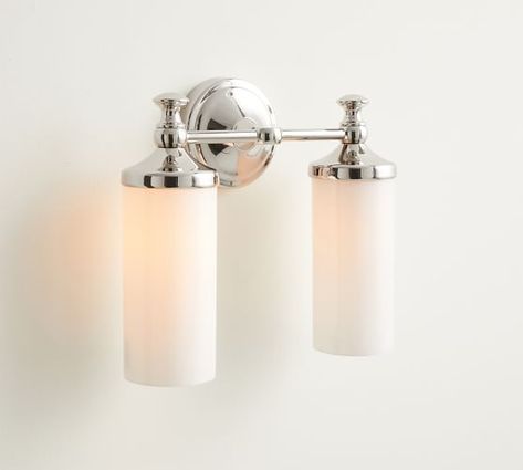 Bathroom Light Fixtures & Vanity Lights | Pottery Barn Outdoor Cushion Covers, Construction Crafts, Bathroom Sconces, Bathroom Light, Vanity Lights, Curtain Hardware, Upstairs Bathrooms, Bathroom Light Fixtures, Pottery Barn Teen