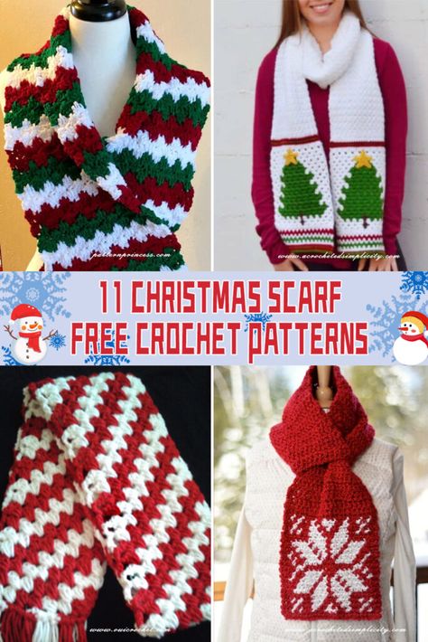 11 Christmas Scarf Crochet Patterns - FREE Crochet Christmas Scarves Free Patterns, Knit Christmas Scarf Pattern, Christmas Scarf Knitting Pattern, Crochet Christmas Scarf Pattern, Christmas Crochet Wearables, Crochet Christmas Scarf Pattern Free, Crochet Winter Scarf Pattern, Christmas Crochet Scarf, Crochet Christmas Scarf