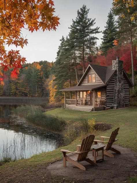 Cabin In The Woods By A Lake, Painting For Dad, Cabin On A Lake, Lakefront Cabin, Little Cabin In The Woods, Beautiful Cabins, Cozy Cabins, Lake Houses, Country Lifestyle