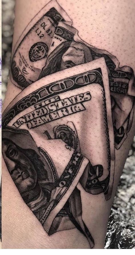 Currency Tattoo, Money Talks Tattoo, Dollar Tattoo Design, 100 Dollar Bill Tattoo Designs, 100 Dollar Bill Tattoo, Money Tattoo Designs, Dollar Sign Tattoo, Jordan Tattoo, Dollar Tattoo