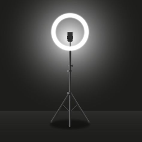 Realistic selfie led ring light blogging... | Premium Vector #Freepik #vector #selfie #people-with-phone #happy-phone #people-smartphone Tiktok Ring Light, Led Circle Light, Realistic Selfie, Ring Light Background, Cosplay Room, Ring Lite, Circle Lights, Ring Light Photo, Ring Light Photography