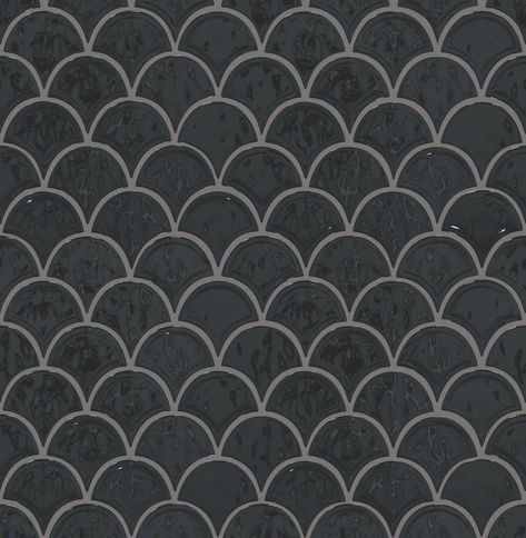 CS99V Geoscape Scalloped Scale Fan Tile Glazed Ceramic Mosaic 00555 Black #SolidBlack Mosaic Texture Seamless, Fan Tile, Black Flooring, Ceramic Mosaic, Tile Texture, Laundry Room Inspiration, Tile Mosaic, Mosaic Wall Tiles, Coffee Shop Design