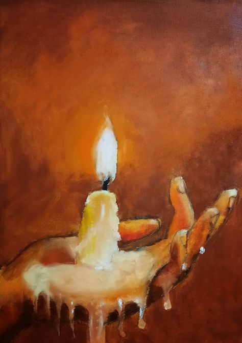 cadmium red -burnt seinna - caduim orange-caduim yellow-yellow ochre - ivory black- zinc white Melting Candle Painting, Melted Candles Art, Candle Wax Art, Melting Art, Candle Melting, Melting Candle, Candle Wax Dripping, Candle Painting, Candle Queen