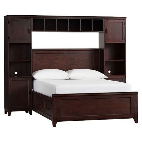 Any ideas how I can paint stain IKEA Hemnes tower and bridge, to sort of match, or even match my son's bedroom walls, something cool! Bed Storage Diy, Under Bed Storage Diy, Bedroom Bookcase, Teen Bedroom Sets, Diy Storage Bed, Under Bed Drawers, Bookcase Bed, Ikea Bedroom, Dark Bedroom