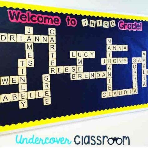 Back to School Welcome Bulletin Board by @undercoverclassroom School Welcome Bulletin Boards, Welcome Bulletin Boards, Summer Bulletin Boards, Back To School Bulletin Boards, Welcome Boards, 4th Grade Classroom, Welcome Back To School, Classroom Bulletin Boards, School Bulletin Boards