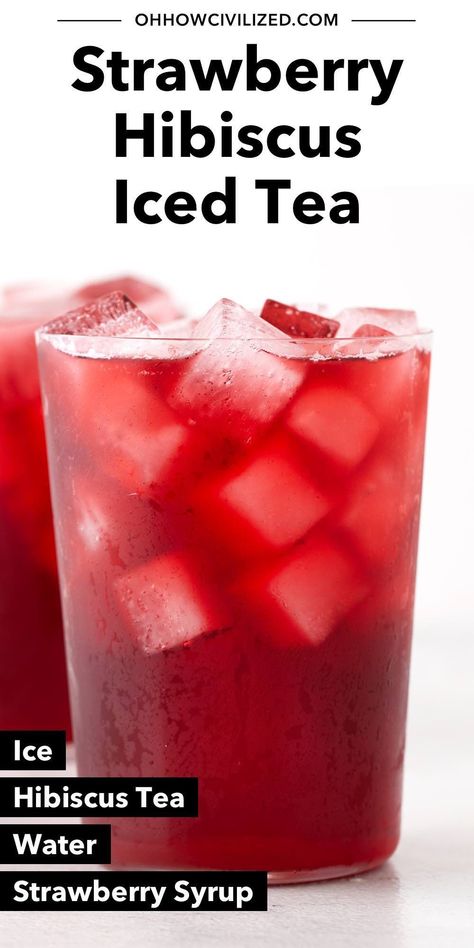 A vibrant and perfectly sweet-tart iced tea that’s made with 4 ingredients! This caffeine-free strawberry hibiscus iced tea is great for serving at baby showers and summer parties. #strawberryhibiscusicedtea #strawberrytea #hibiscustea #icedtearecipes #icedtea Herbal Ice Tea Recipes, Best Iced Teas From Starbucks, Hibiscus Tea Drinks, Flavored Tea Recipes, Keto Tea, Summer Tea Recipes, Hibiscus Iced Tea, Strawberry Hibiscus, Healing Teas