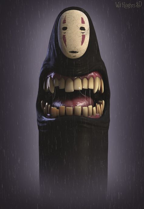 ArtStation - No Face, Wil Hughes Goth Make Up, Art Studio Ghibli, Horror Anime, Scary Faces, Studio Ghibli Movies, Studio Ghibli Art, Pop Culture Art, Face Characters, Ghibli Movies