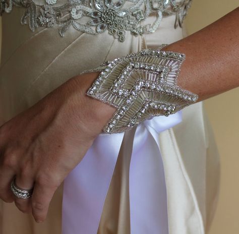 Crystal Bridal Cuff Bracelet Art Deco style Beaded by JamJewels1 Bridal Cuff Bracelet, Bridal Cuff, Bracelet Art, Wedding Cuff, Bridal Hair Accessory, Bridal Accessory, Satin Sash, My Wedding Dress, Beaded Wedding