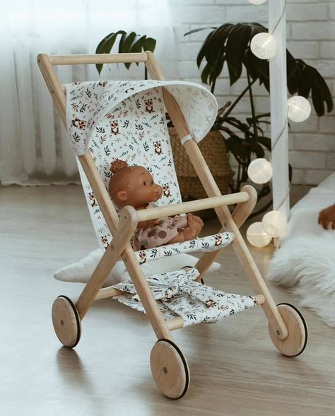 . #baby #toys Diy Dolls Pram, Woodland Kids Room, Doll Pram, Baby Doll Strollers, Wood Baby Toys, Natural Wood Toys, Doll Stroller, Cardboard Toys, New Habits