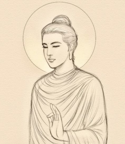 Lord Buddha Sketch, Lord Buddha Drawing, Indian Sketches, Buddha Sketch, Buddha Canvas Art, Buddha Drawing, Theravada Buddhism, Mysore Painting, Buddha Tattoo Design