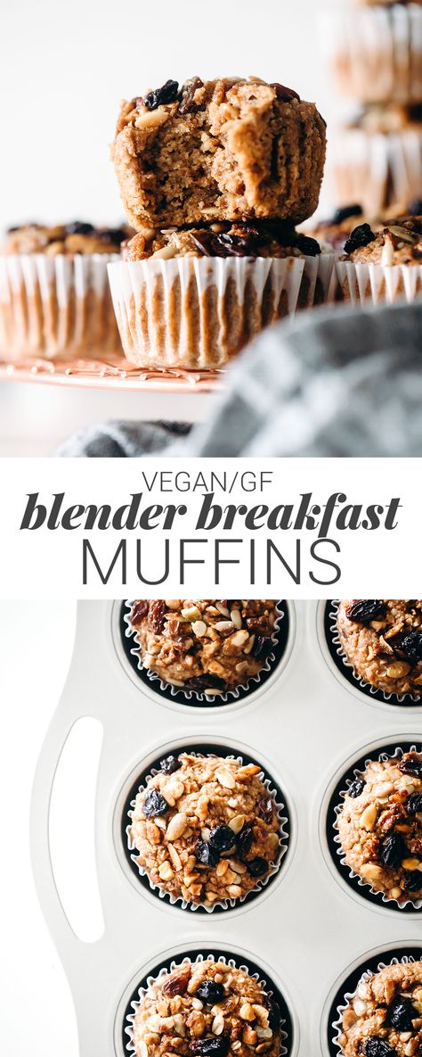 Wholesome, healthy, and deliciously easy Blender Breakfast Muffins with oatmeal, yogurt, granola, cinnamon, berries, and other good-for-you snack stuff! #vegan #glutenfree #healthyrecipes #breakfast #muffins #oatmeal #easyrecipes #vitamix Breakfast Muffins Vegan, Blender Breakfast, Muffins With Oatmeal, Muffins Oatmeal, Vegan Breakfast Muffins, Muffin Vegan, Granola Muffins, Feasting On Fruit, Oatmeal Yogurt