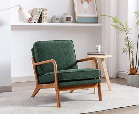 Amazon.com: KINFFICT Mid Century Accent Chair with Thickened Cushion, Comfy Upholstered Armchair for Living Room and Bedroom, Cozy Wooden Reading Arm Chair, 300 LBS Weight Capacity, Emerald Green : Home & Kitchen Modern Lounge Chair Design, Wood Frame Arm Chair, Green Accent Chair, Mid Century Accent Chair, Mid Century Modern Accent Chairs, Mid Century Modern Lounge Chairs, Chair Lounge, Chair For Living Room, Lounge Chairs Living Room