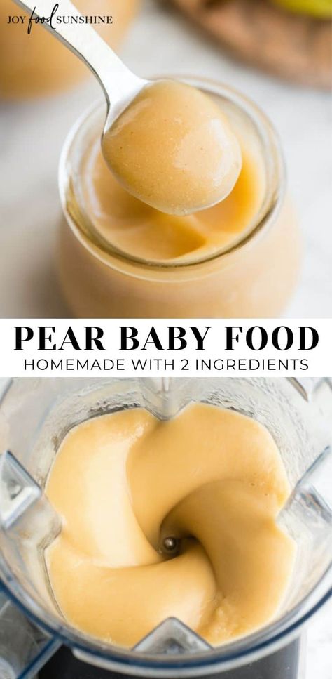 This homemade pear puree is an easy baby food recipe that's made with only two ingredients- pears and water! Making homemade pear baby food costs so much less than store-bought jars! It's so easy to make it organic too, by using organic pears! Pear Baby Food, Easy Baby Food, Baby Led Weaning Breakfast, Baby Food Recipe, Baby Led Weaning First Foods, Canned Pears, Pear Puree, Easy Baby Food Recipes, Healthy Baby Food