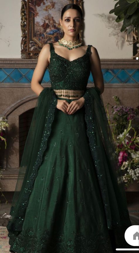 Dark Green Lehenga, Indian Reception Outfit, Satin Lehenga, Indian Reception, Bridesmaid Lehenga, Reception Outfit, Sabyasachi Lehenga, Green Lehenga, Embroidered Lehenga