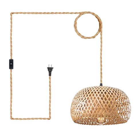 IC INSTANT COACH Farmhouse Plug in Pendant Light Fixture, E26 Bamboo Lampshade Rattan Round Cage Hanging Ceiling Lamp with Hemp Rope Cord for Home Decor Living Room Bedroom Kitchen Bar - Walmart.com Plug In Hanging Light, Hanging Lamps Living Room, Bamboo Lampshade, Rattan Light Fixture, Boho Lighting, Bamboo Lantern, Plug In Pendant Light, Lantern Pendant Lighting, Hanging Ceiling Lamps