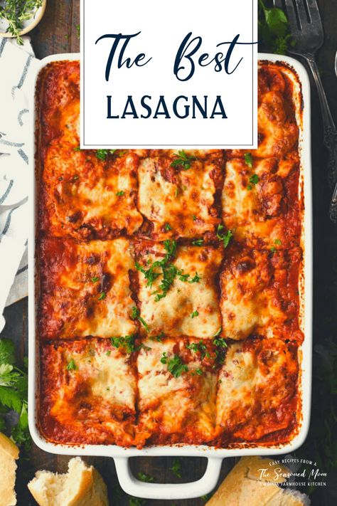 The best homemade lasagna recipe includes thick layers of sausage, ground beef, ricotta, Parmesan, and mozzarella cheeses in a made-from-scratch sauce. Pair the hearty, satisfying casserole with a Caesar salad and garlic bread for the ultimate family meal. Dinner Recipes | Dinner Ideas Lasagna With Salad, Lasagna With Italian Sausage Ground Beef, Lasagna With Sausage And Beef, Lasagna Recipe With Ricotta And Sausage, Lasagna Recipe With Ricotta Beef, Sausage Lasagna Recipe, Lasagna With Italian Sausage, Ground Beef Lasagna Recipe, Lasange Recipe