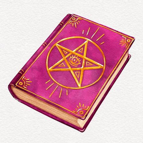 Book Of Magic Art, Magic Book Cover Design, Witch Book Drawing, Magical Book Drawing, Magic Book Drawing, Occult Alchemy, Job Logo, Magic Elements, Book Vector Illustration