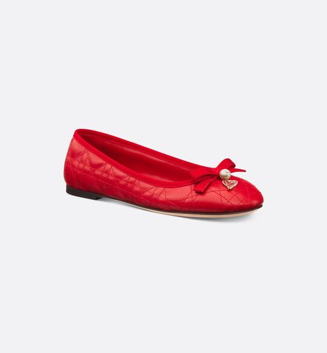 Dioramour Dior Ballet Flat Red Quilted Cannage Calfskin | DIOR Dior Flats, Comfortable Ballet Flats, Blue Dior, Dior Star, Icon Shoes, Dior Oblique, Dior Book Tote, Red Quilts, Mens Travel Bag