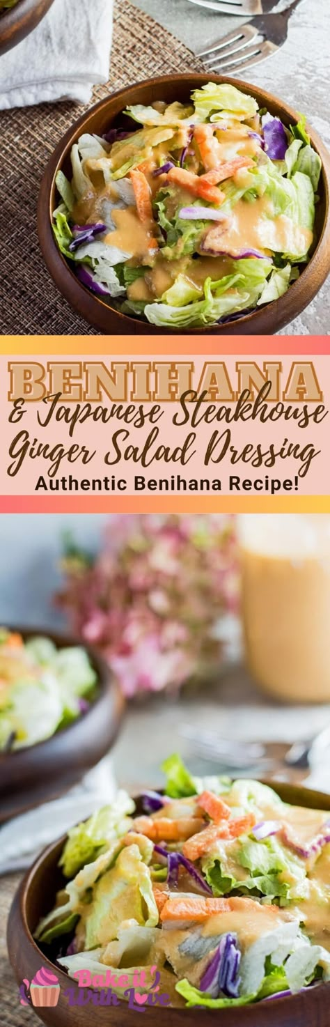 Benihana Salad, Ginger Salad Dressing Recipe, Japanese Salad Dressing, Easy Dressing Recipe, Ginger Salad Dressing, Hibachi Recipes, Ginger Salad, Ginger Salad Dressings, Japanese Steakhouse