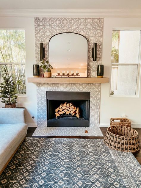 4 Tips for Designing with Fireclay Tile Fireclay Fireplace, Fireclay Tile Fireplace, Beige Fireplace Tile, Fireplace With Mosaic Tile Surround, Terracotta Fireplace Surround, Eclectic Tile Fireplace, Terracotta Tile Fireplace Hearth, Pattern Tile Fireplace Surround, Pattern Tile Fireplace