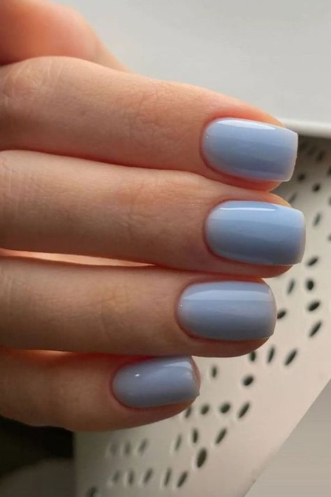 25+ Baby Blue Nail Ideas - the gray details Periwinkle Nails, Blue Nail Ideas, Blue Wedding Nails, Blue Gel Nails, Baby Blue Nails, Milky Nails, Hello Nails, Cute Simple Nails, Simple Gel Nails