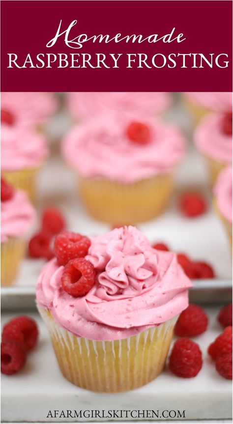 Raspberry Frosting is light, fluffy, and full of fresh raspberry flavor. #raspberry #creamcheesefrosting #frosting #cake #raspberryfrosting #frostingrecipes Raspberry Frosting Recipe, Raspberry Oatmeal Bars, Raspberry Cream Cheese Frosting, Raspberry Buttercream Frosting, Frosting Cupcakes, Raspberry Cream Cheese, Raspberry Oatmeal, Raspberry Frosting, Raspberry Desserts