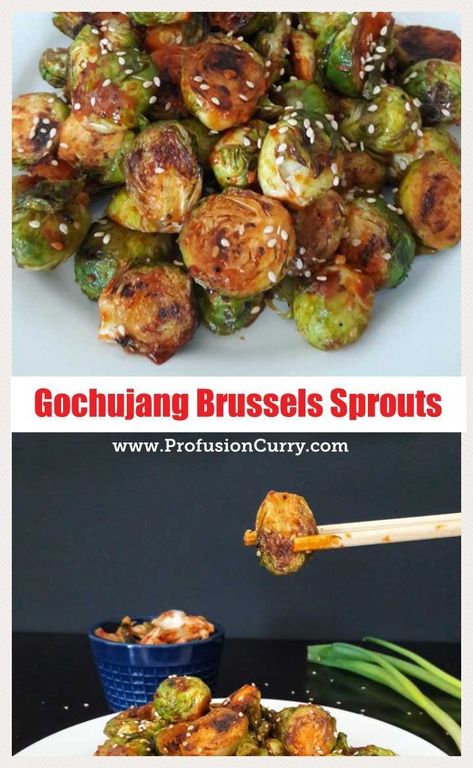 Gochujang Spiced Korean Brussel Sprouts would be a great appetizer to serve at a New Year’s Eve celebration or at your next game day party. Think exotic, think addictive and think delicious crowd pleaser- this is your dish ! #gochujang #korean #appetizer #party #side #recipe #exotic #glutenfree #vegan Korean Appetizers, Gochujang Recipe, Appetizer Party, Game Day Party, Sprouts Recipe, Meatless Main Dishes, Sprout Recipes, Brussels Sprouts Recipe, Great Appetizers