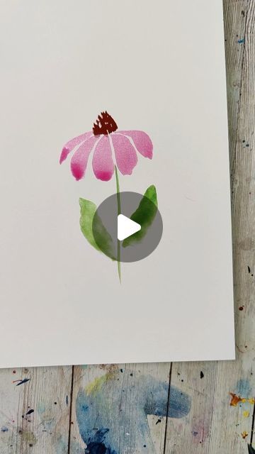 Cone Flowers Painting, Watercolour Cone Flowers, Easy Floral Painting Watercolor, Watercolor Cone Flowers, Cone Flowers Watercolor, Paint Cards Ideas, Easy Watercolor Paintings For Beginners Simple, Flower To Paint, Simple Watercolor Flowers