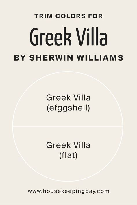 Trim Colors for Greek Villа by Sherwin Williams Trim Color For Greek Villa Walls, Colors That Go With Greek Villa, Greek Villa Walls And Trim, Greek Villa Vs Snowbound, Greek Villa Interior, Greek Villa Color Palette, Greek Villa Vs Alabaster, Best Trim Colors, Best Paint For Trim