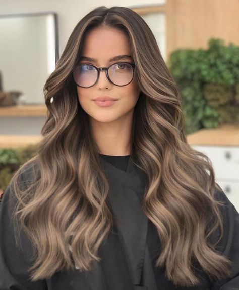 Long Hair with Dark Blonde Balayage and Glasses Hair Color Ideas For White Skin, Hair For White Skin Color, Hair Color Ideas For Dark Skin Tone, Balayage For Neutral Skin Tone, White Skin Hair Color Ideas, Hair Color Ideas For Light Skin, Light Brown Hair On Pale Skin, Fair Skin Brunette Hair, Brown Balayage Cool Tone