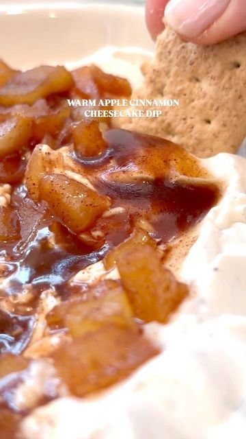 Jenn Ubbens on Instagram: "•Warm Apple Cinnamon Cheesecake Dip• Warm cinnamon spiced apples over creamy cheesecake. You can use graham crackers, Nilla wafers, pretzels, or more fruits to dip.  The perfect dessert for the fall.  Follow @thehomechefmomma for more everyday recipes.  #Recipe Warm Apple Cinnamon Cheesecake Dip 🍏 🍎  Cinnamon Apples- 1 apple, diced small 1 tsp cinnamon 1/4 c. light brown sugar 1 tbsp butter  Cheesecake— 8 oz cream cheese, softened  1/4 c. Granulated sugar 1 tbsp vanilla bean paste Pinch salt 1/2 c. sour cream 1/2 c. heavy whipping cream  1.  In a small saucepan over low-medium heat, add the apples, cinnamon, brown sugar and butter. Stir until melted and combined.  Cover and cook about 5 minutes. Uncover and stir. If apples are softened then cook uncovered until Warm Apple Cheesecake Dip, Apple Cinnamon Cheesecake Dip, Warm Apple Cinnamon Cheesecake Dip, Apple Cinnamon Cheesecake, Apple Cheesecake Dip, Cinnamon Apple Cheesecake, Dip Dessert, Apple Brown Sugar, Apple Crisps