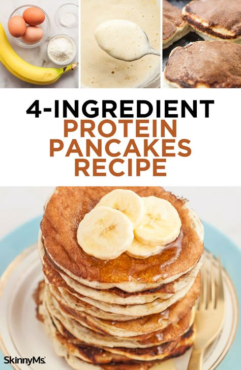 These 4 ingredient protein pancakes kick things up a notch by starting your day off with a hearty dose of protein that will prepare you for whatever the day has in store. Protein Pancakes Recipe, Protein Powder Pancakes, Protein Goals, Pancake Calories, Sport Nutrition, Protein Powder Recipes, Pancakes Healthy, Protein Pancakes, 4 Ingredient