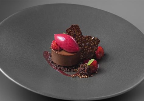 Chocolate Tuille, Gourmet Desserts Presentation, Fine Dining Desserts, Gourmet Food Plating, Raspberry Desserts, Always Smiling, Dessert Presentation, Bistro Food, Dessert Plating