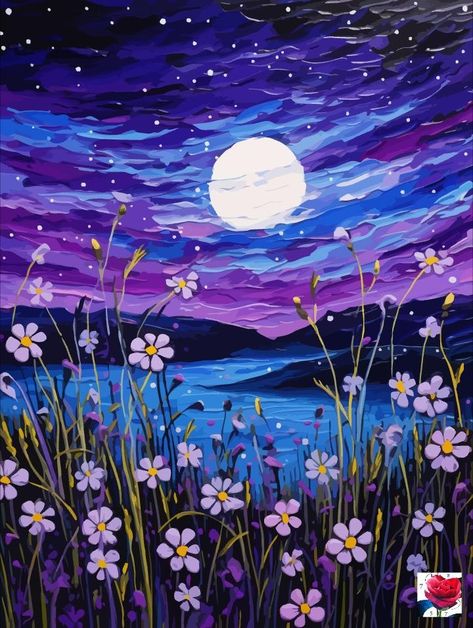 Anastasia Trusova, Bag Painting, Beautiful Night Images, Simple Canvas Paintings, Landscape Art Painting, Good Night Wishes, Night Wishes, Dreamy Room, Diy Canvas Art Painting