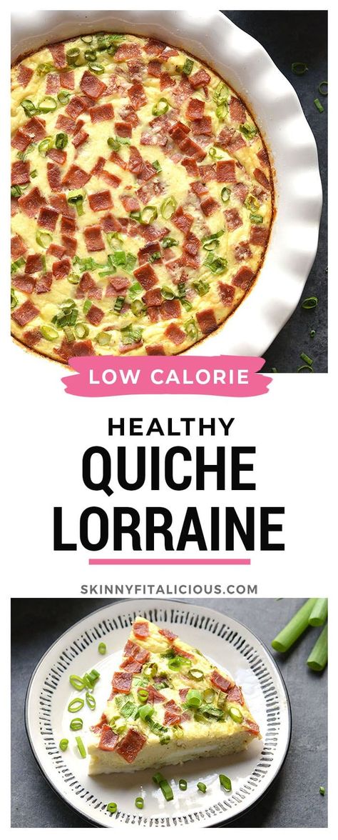 Healthy Quiche Lorraine made crustless and low calorie! #healthy #quiche #lorraine #crustless #low #calorie #recipe #breakfast #lowfat Quiche Low Calorie, Heart Healthy Quiche, Low Calorie Quiche Recipes, Low Calorie Frittata Recipes, Low Cal Quiche, Weight Watchers Quiche Recipes, Healthy Quiche Recipes Clean Eating, Low Calorie Quiche, Low Calorie Egg Recipes