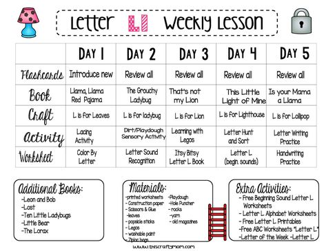 Letter L Free Preschool Weekly Lesson Plan - Letter of the Week (12) - This Crafty Mom Alphabet Lesson Plans, Preschool Weekly Lesson Plans, Weekly Lesson Plan, Daycare Lesson Plans, Daycare Curriculum, Toddler Lessons, Lesson Plans For Toddlers, Homeschool Preschool Activities, Preschool Lesson Plan