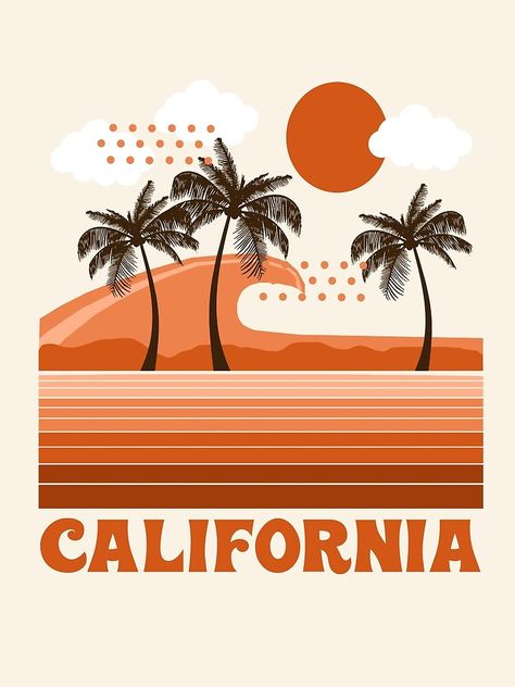 "California - retro 70s 1970's sun surfing beach throwback minimal design by Seventy Eight" Poster by 78designs | Redbubble Retro 70s, Minimal Design, Palm Trees, Surfing, Trees, California, Sun, Orange, Design