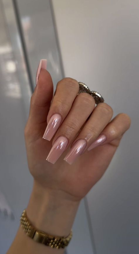 Simple Acrylic Nails Chrome, Chic Square Nails, Coffin Nail Inspo 2024, Clean Long Nails, Summer Nail Inspo 2024 Square, Translucent Pink Nails, Acrylic Nails Chrome, Girly Acrylic Nails, Work Nails