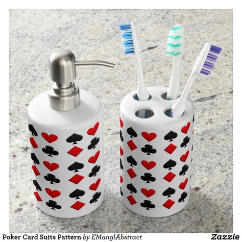 Poker Card Suits Pattern Soap Dispenser And Toothbrush Holder Toothbrush Holders, Floral Bath, Bedroom Pillow, Decoration Bathroom, Bath Accessories Set, Bath Set, Pineapple Pattern, Bathroom Items, Pink Floral Pattern