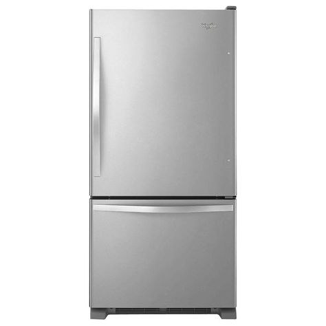 Whirlpool 33 in. W 22.1 cu. ft. Bottom Freezer Refrigerator in Monochromatic Stainless Steel Refrigerator Dimensions, Refrigerator Whirlpool, Counter Depth Refrigerator, Refrigerator Lg, Bottom Freezer Refrigerator, Kitchen Appliance Packages, Stainless Steel Refrigerator, Appliance Packages, Bottom Freezer