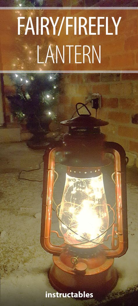 Fairy/Firefly Lantern  #lighting #decor #rustic Fairy Light Lantern Diy, Firefly Lantern, Old Lanterns Repurposed Diy, Old Lanterns Repurposed, Upcycled Lantern, Oil Lantern Decor Ideas, Fairy Light Lantern, Old Lantern Decor Ideas, Vintage Lantern Decor