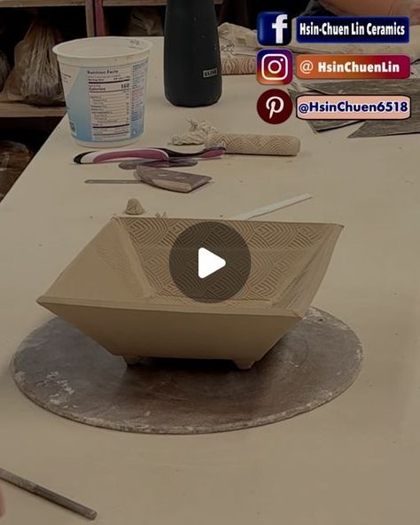 Hsin-Chuen Lin on Instagram: "766. Slab build a square ikebana bowl~ a class demo at PAAC. Watch the detail on my YouTube channel: https://www.youtube.com/watch?v=cHewrSYS4ow" Ikebana Bowl, Slab Ceramics, Cerámica Ideas, November 1, A Class, Ikebana, My Youtube Channel, Ceramic Bowls, Youtube Channel