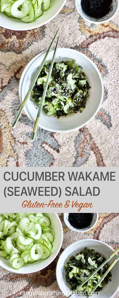 Cucumber And Seaweed Salad, Yang Foods, Japanese Feast, Sunomono Salad, Macro Ideas, Seaweed Recipes, Burger Vegetarian, Asian Veggies, Wakame Salad