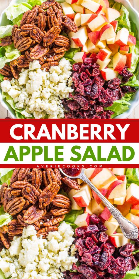 Your fall food ideas won't be complete without this Simple Apple Cranberry Salad! Coated in an apple cider dressing, this apple salad with dried cranberries is a side dish to impress. Plus, this Thanksgiving dinner recipe is healthy! Apple Cranberry Salad Dressing, Apple Cranberry Feta Pecan Salad, Best Salad Ever Recipe, Cranberry Apple Pecan Salad, Cran Apple Salad, Salad With Craisins Dried Cranberries, Apple Cranberry Pecan Salad, Cranberry And Apple Stuffing, Apple Vinegrette Salad Dressing