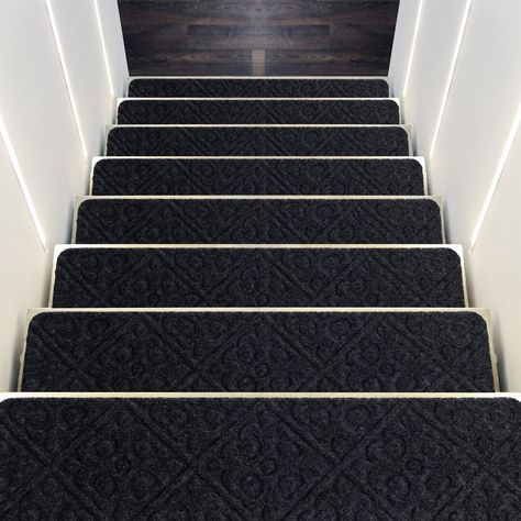 Available in a range of colors to suit your existing décor, this non-slip stair tread is a practical and stylish addition to the home. The polyester fabric keeps your bare feet warm as well as prevents any slipping on stairs in socks or shoes. It is machine washable for easy upkeep over the years. Colour: Grey Stairs Sizes, Stairway Carpet, Stairs Colours, Carpet Stair Treads, Stair Carpet, Stair Mats, Wooden Steps, Wooden Stairs, Plastic Film