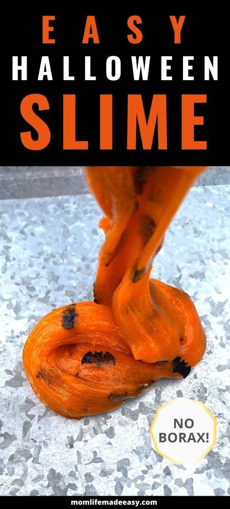 This DIY Halloween slime recipe with baking soda and with contact solution is SO EASY for kids to learn how to make! This slime recipe is fun to make as a family and we love that it is made without borax! Dyi Slime, Diy Halloween Slime, Halloween Slime Recipe, Baking Soda Slime, Slime Business, Slime With Contact Solution, Borax Slime Recipe, Slime Ideas, Sticky Slime