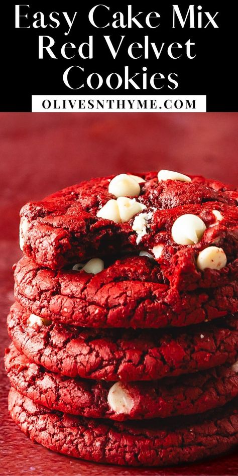 Red Velvet Cookies With Cake Mix Boxes, Red Velvet Christmas Cookies, Red Velvet Cookies From Cake Mix Easy, Chunky Cookie Recipe, Red Velvet Cake Cookies, Macaron Ideas, Red Velvet Cake Mix Cookies, Velvet Desserts, Red Velvet Cookie Recipe